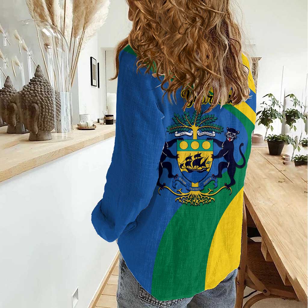 Personalized Gabon Independence Day 1960 Women Casual Shirt Gabonaise Coat of Arms - Wonder Print Shop