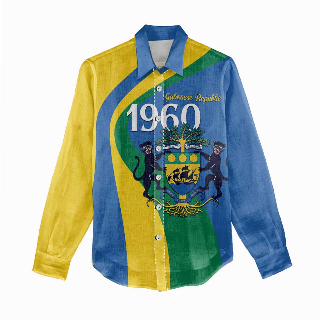 Personalized Gabon Independence Day 1960 Women Casual Shirt Gabonaise Coat of Arms - Wonder Print Shop