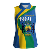 Personalized Gabon Independence Day 1960 Women Sleeveless Polo Shirt Gabonaise Coat of Arms - Wonder Print Shop