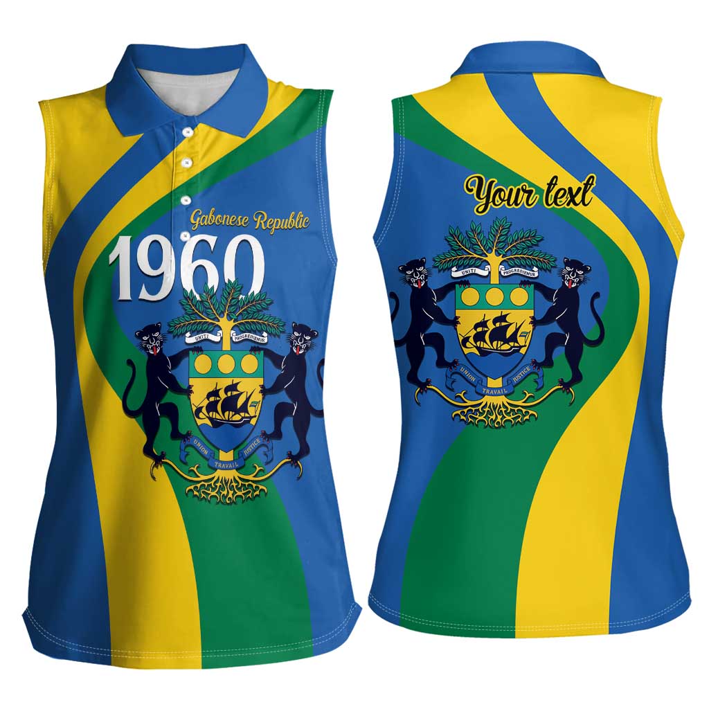 Personalized Gabon Independence Day 1960 Women Sleeveless Polo Shirt Gabonaise Coat of Arms - Wonder Print Shop