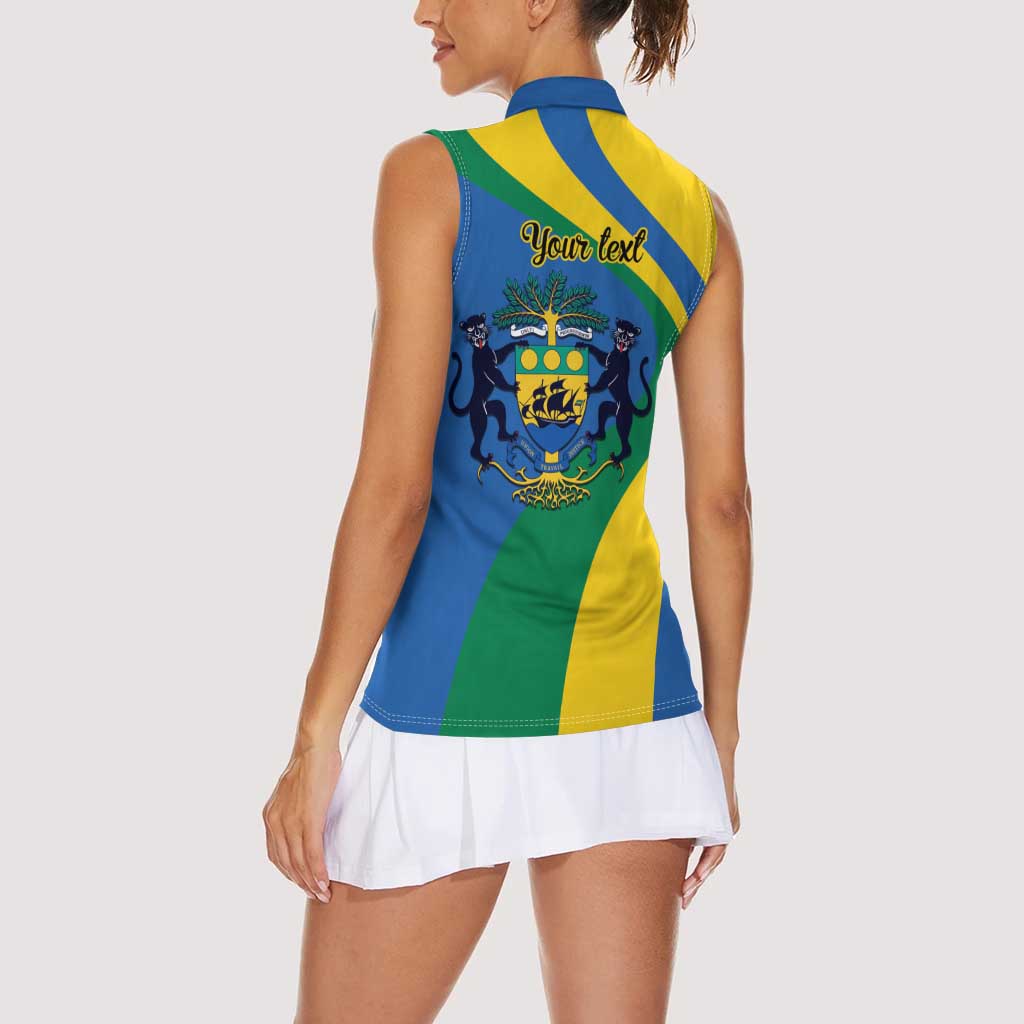 Personalized Gabon Independence Day 1960 Women Sleeveless Polo Shirt Gabonaise Coat of Arms - Wonder Print Shop