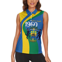 Personalized Gabon Independence Day 1960 Women Sleeveless Polo Shirt Gabonaise Coat of Arms - Wonder Print Shop