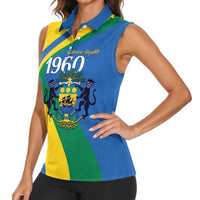 Personalized Gabon Independence Day 1960 Women Sleeveless Polo Shirt Gabonaise Coat of Arms - Wonder Print Shop