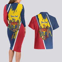 Personalized Moldova Independence Day 1991 Couples Matching Long Sleeve Bodycon Dress and Hawaiian Shirt One People One Nation - Wonder Print Shop