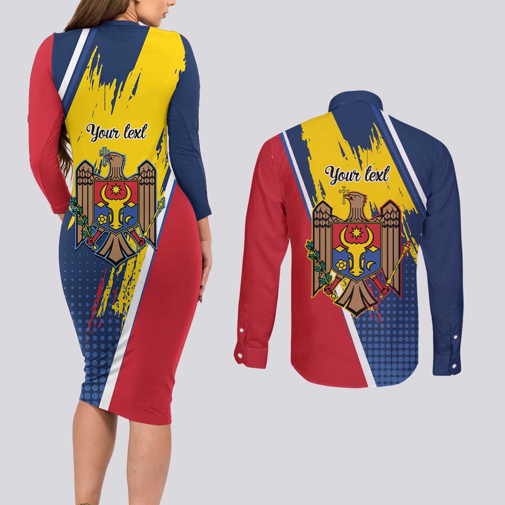 Personalized Moldova Independence Day 1991 Couples Matching Long Sleeve Bodycon Dress and Long Sleeve Button Shirt One People One Nation - Wonder Print Shop