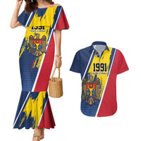 Personalized Moldova Independence Day 1991 Couples Matching Mermaid Dress and Hawaiian Shirt One People One Nation - Wonder Print Shop