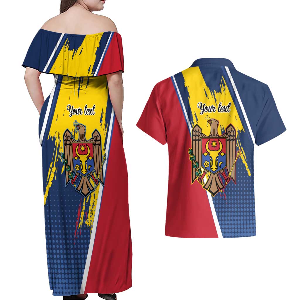 Personalized Moldova Independence Day 1991 Couples Matching Off Shoulder Maxi Dress and Hawaiian Shirt One People One Nation - Wonder Print Shop
