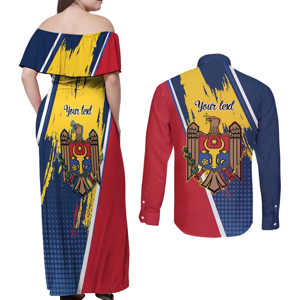 Personalized Moldova Independence Day 1991 Couples Matching Off Shoulder Maxi Dress and Long Sleeve Button Shirt One People One Nation - Wonder Print Shop