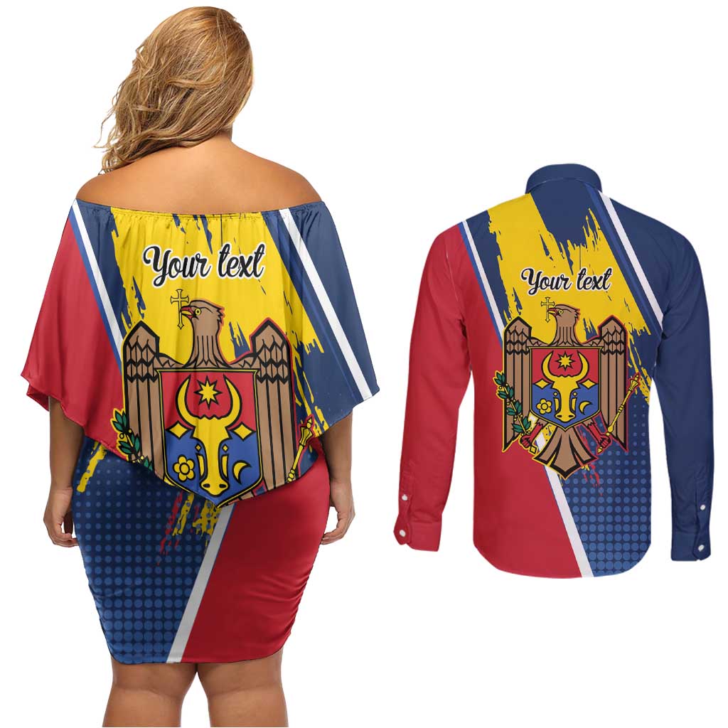 Personalized Moldova Independence Day 1991 Couples Matching Off Shoulder Short Dress and Long Sleeve Button Shirt One People One Nation - Wonder Print Shop
