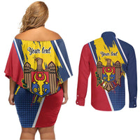 Personalized Moldova Independence Day 1991 Couples Matching Off Shoulder Short Dress and Long Sleeve Button Shirt One People One Nation - Wonder Print Shop