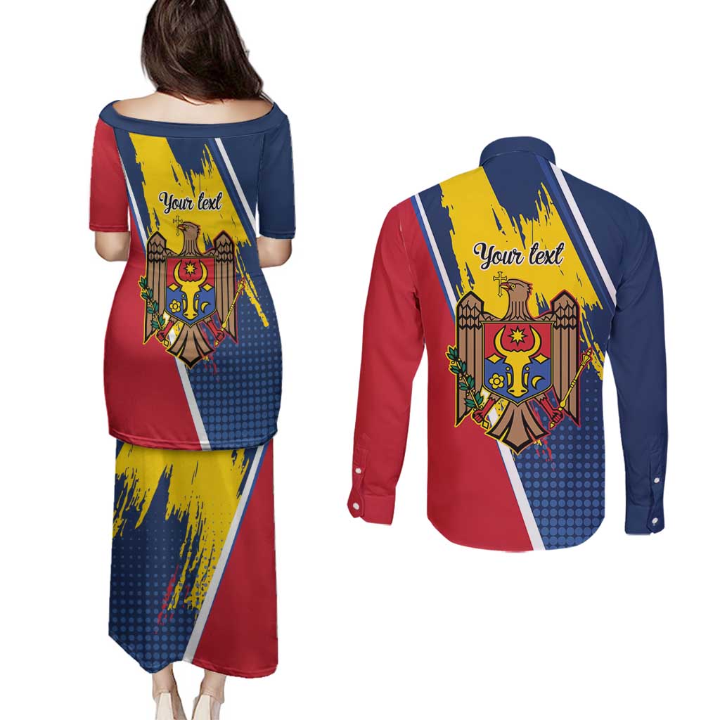 Personalized Moldova Independence Day 1991 Couples Matching Puletasi and Long Sleeve Button Shirt One People One Nation - Wonder Print Shop