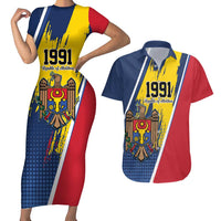 Personalized Moldova Independence Day 1991 Couples Matching Short Sleeve Bodycon Dress and Hawaiian Shirt One People One Nation - Wonder Print Shop