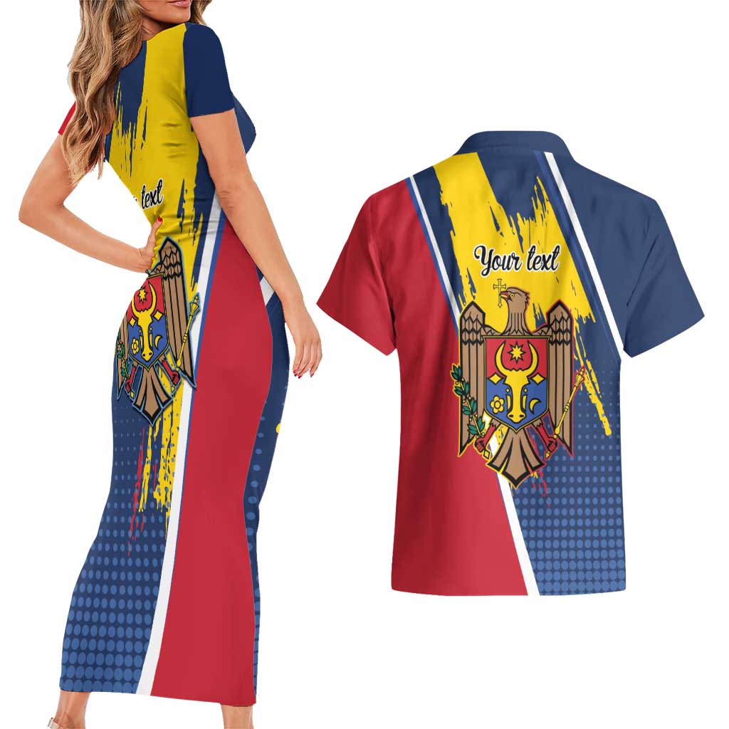Personalized Moldova Independence Day 1991 Couples Matching Short Sleeve Bodycon Dress and Hawaiian Shirt One People One Nation - Wonder Print Shop