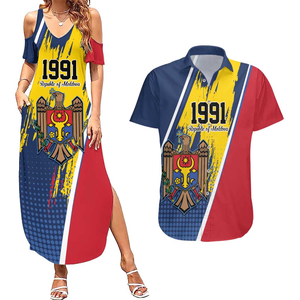 Personalized Moldova Independence Day 1991 Couples Matching Summer Maxi Dress and Hawaiian Shirt One People One Nation - Wonder Print Shop