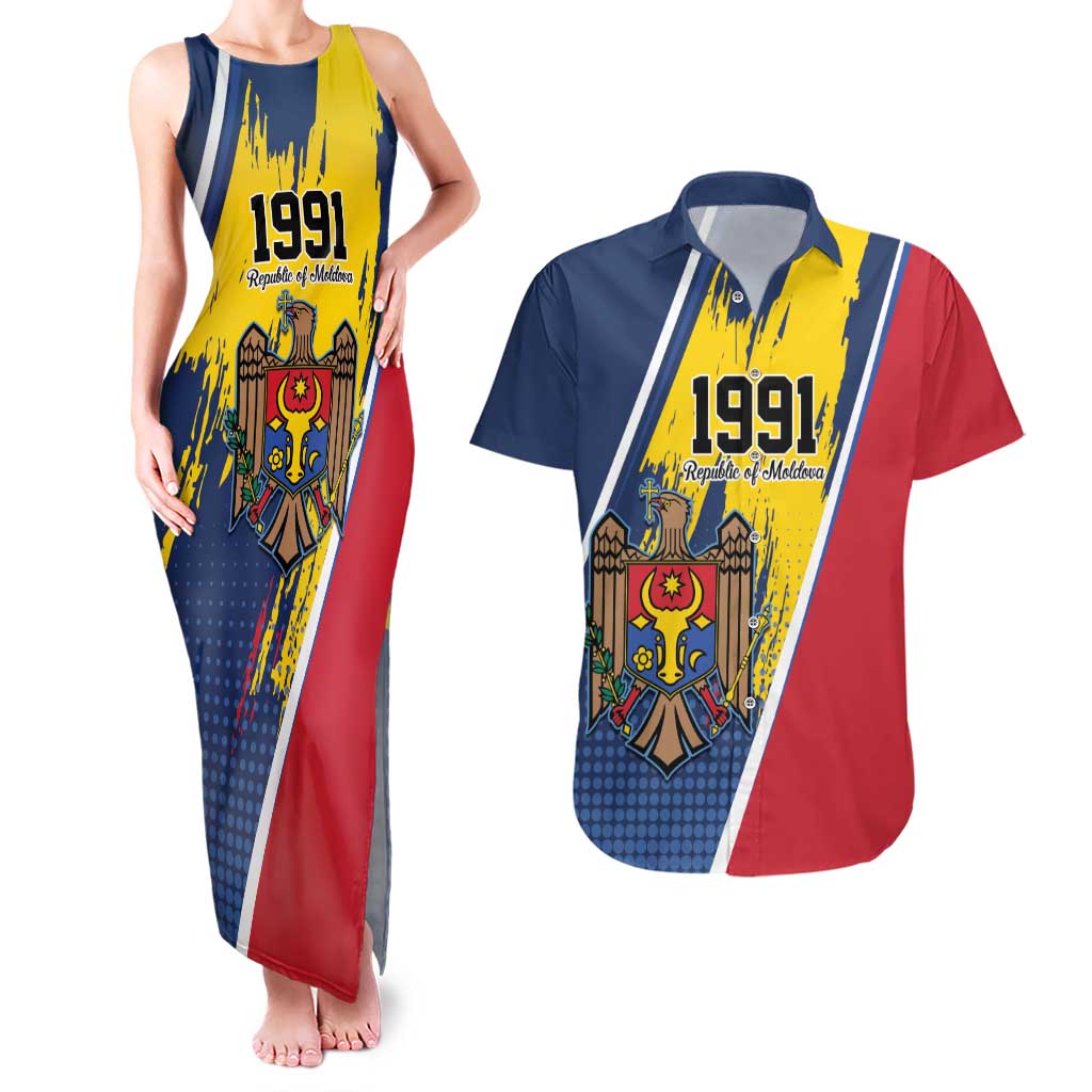 Personalized Moldova Independence Day 1991 Couples Matching Tank Maxi Dress and Hawaiian Shirt One People One Nation - Wonder Print Shop