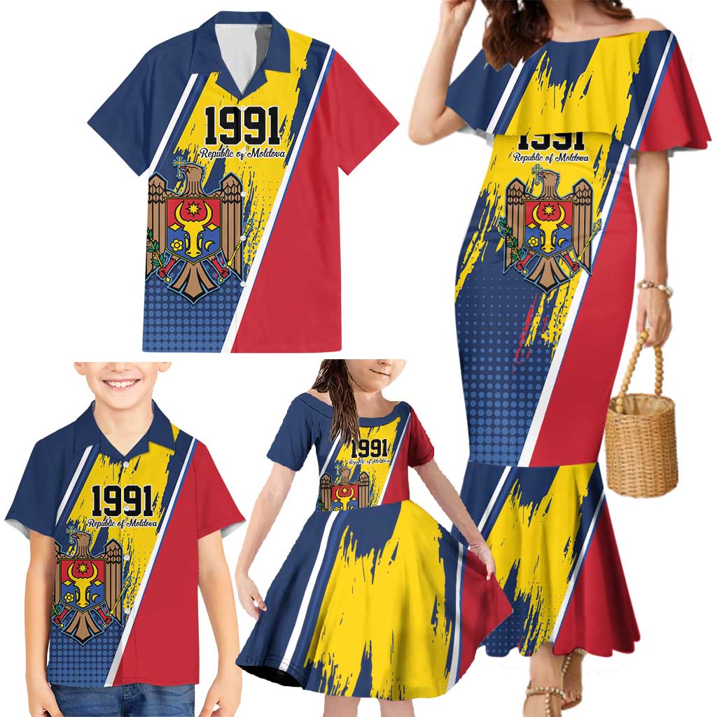 Personalized Moldova Independence Day 1991 Family Matching Mermaid Dress and Hawaiian Shirt One People One Nation - Wonder Print Shop