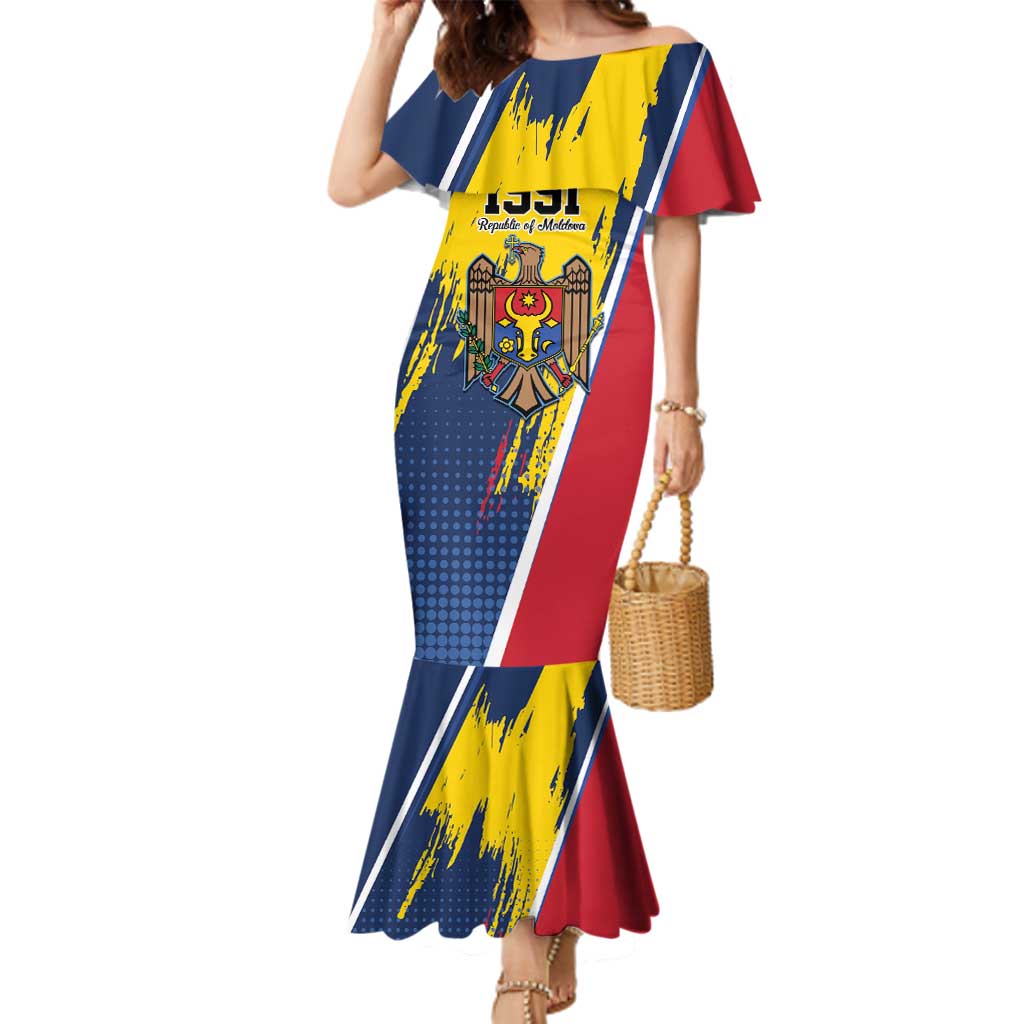 Personalized Moldova Independence Day 1991 Family Matching Mermaid Dress and Hawaiian Shirt One People One Nation - Wonder Print Shop