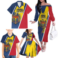 Personalized Moldova Independence Day 1991 Family Matching Off The Shoulder Long Sleeve Dress and Hawaiian Shirt One People One Nation - Wonder Print Shop