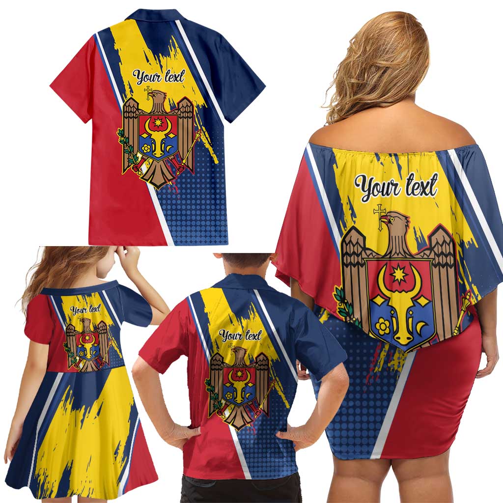 Personalized Moldova Independence Day 1991 Family Matching Off Shoulder Short Dress and Hawaiian Shirt One People One Nation - Wonder Print Shop