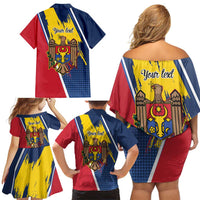 Personalized Moldova Independence Day 1991 Family Matching Off Shoulder Short Dress and Hawaiian Shirt One People One Nation - Wonder Print Shop