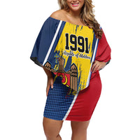 Personalized Moldova Independence Day 1991 Family Matching Off Shoulder Short Dress and Hawaiian Shirt One People One Nation - Wonder Print Shop