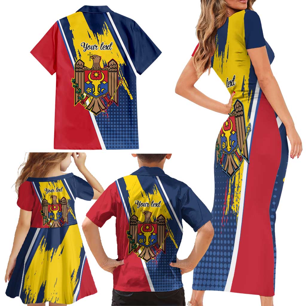 Personalized Moldova Independence Day 1991 Family Matching Short Sleeve Bodycon Dress and Hawaiian Shirt One People One Nation - Wonder Print Shop