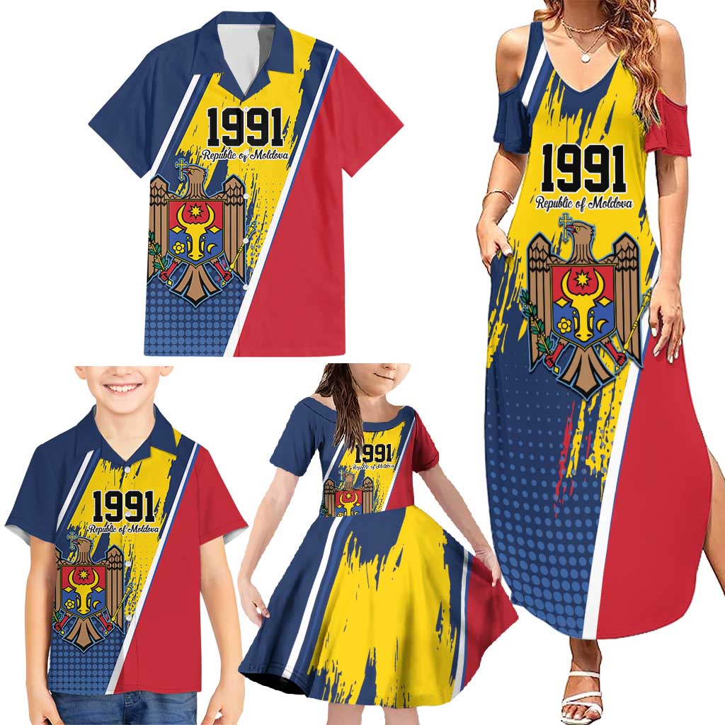Personalized Moldova Independence Day 1991 Family Matching Summer Maxi Dress and Hawaiian Shirt One People One Nation - Wonder Print Shop