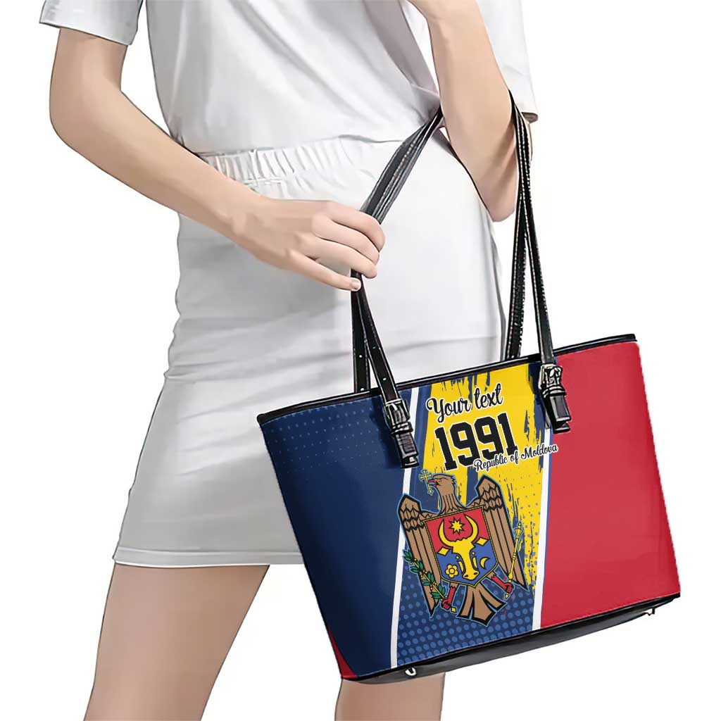 Personalized Moldova Independence Day 1991 Leather Tote Bag One People One Nation - Wonder Print Shop