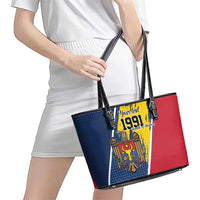 Personalized Moldova Independence Day 1991 Leather Tote Bag One People One Nation - Wonder Print Shop