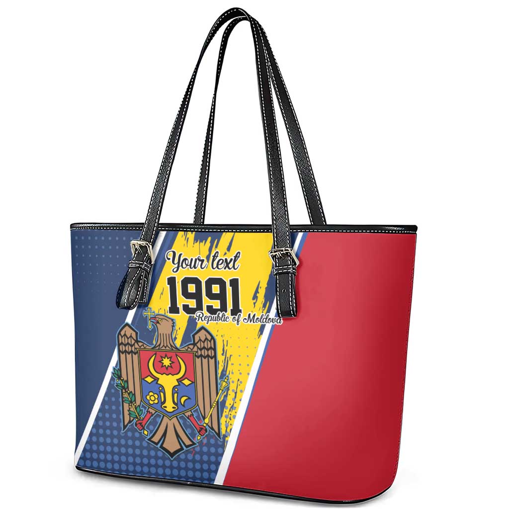 Personalized Moldova Independence Day 1991 Leather Tote Bag One People One Nation - Wonder Print Shop