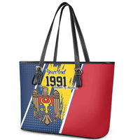 Personalized Moldova Independence Day 1991 Leather Tote Bag One People One Nation - Wonder Print Shop