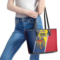 Personalized Moldova Independence Day 1991 Leather Tote Bag One People One Nation - Wonder Print Shop