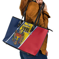 Personalized Moldova Independence Day 1991 Leather Tote Bag One People One Nation - Wonder Print Shop
