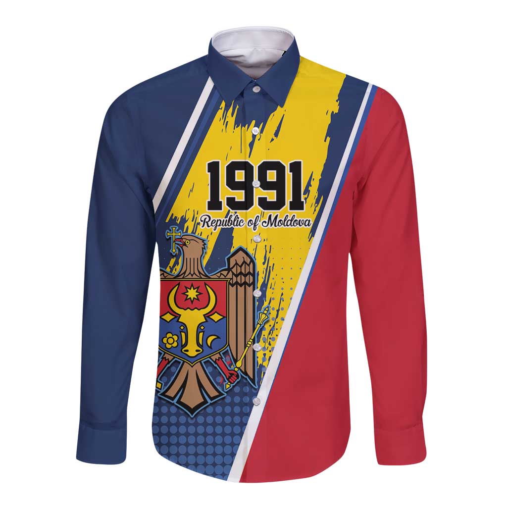 Personalized Moldova Independence Day 1991 Long Sleeve Button Shirt One People One Nation - Wonder Print Shop