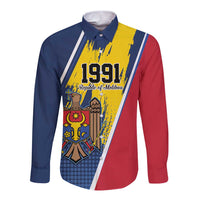 Personalized Moldova Independence Day 1991 Long Sleeve Button Shirt One People One Nation - Wonder Print Shop