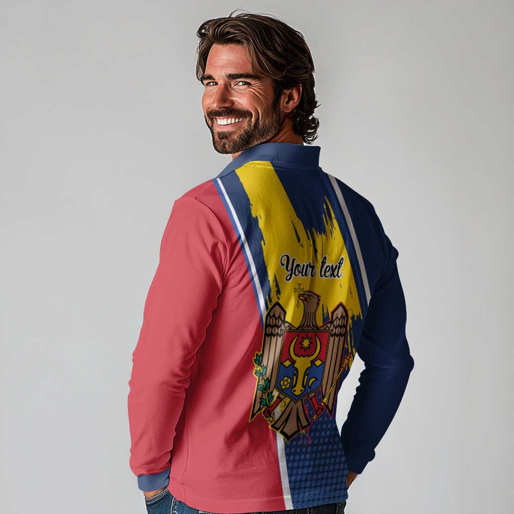 Personalized Moldova Independence Day 1991 Long Sleeve Polo Shirt One People One Nation - Wonder Print Shop