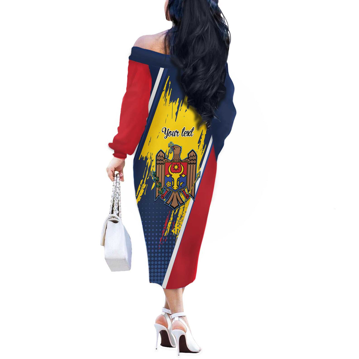 Personalized Moldova Independence Day 1991 Off The Shoulder Long Sleeve Dress One People One Nation - Wonder Print Shop