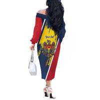 Personalized Moldova Independence Day 1991 Off The Shoulder Long Sleeve Dress One People One Nation - Wonder Print Shop