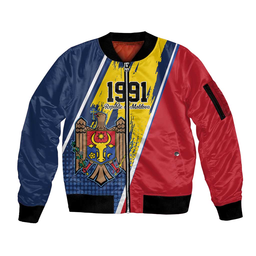 Personalized Moldova Independence Day 1991 Sleeve Zip Bomber Jacket One People One Nation - Wonder Print Shop