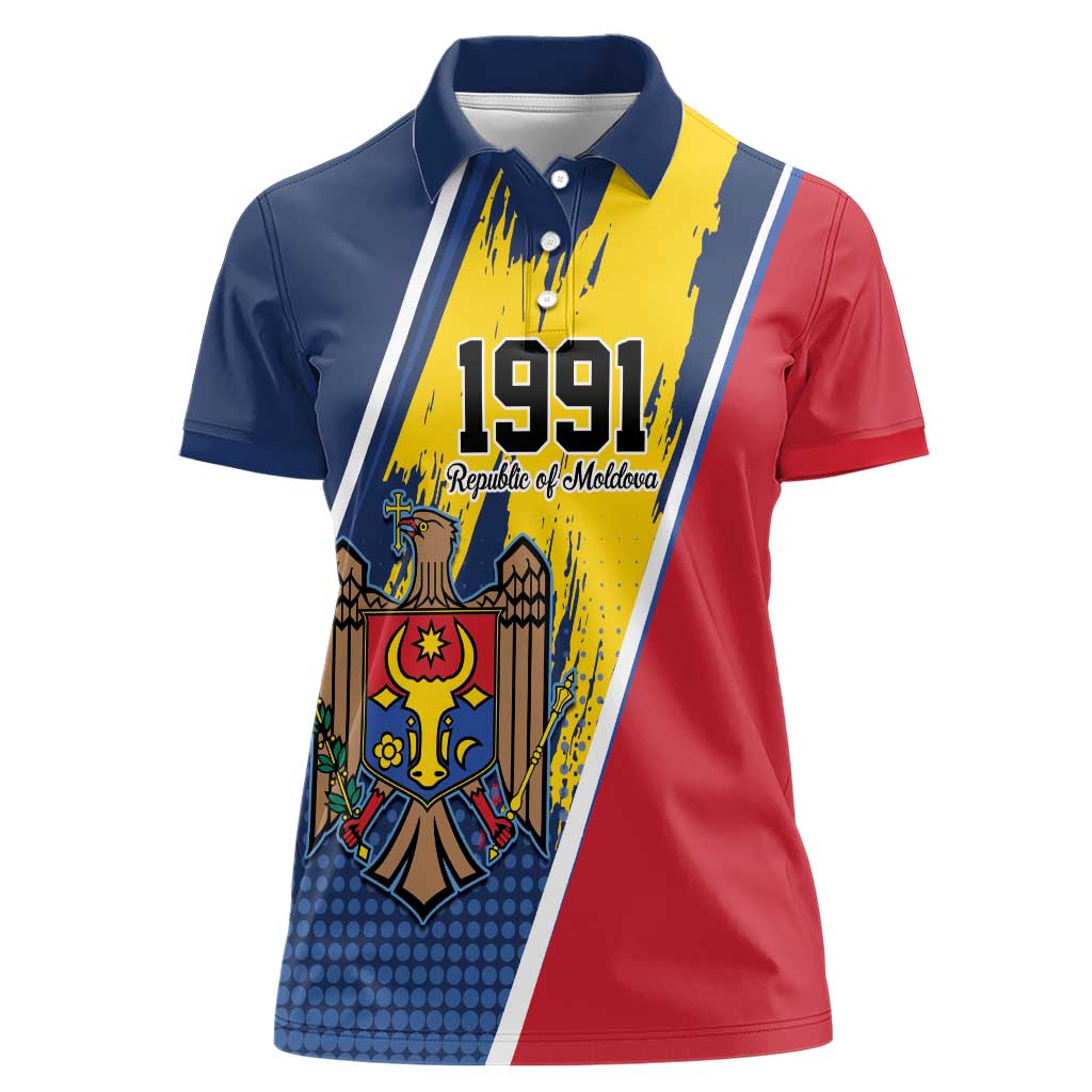 Personalized Moldova Independence Day 1991 Women Polo Shirt One People One Nation - Wonder Print Shop