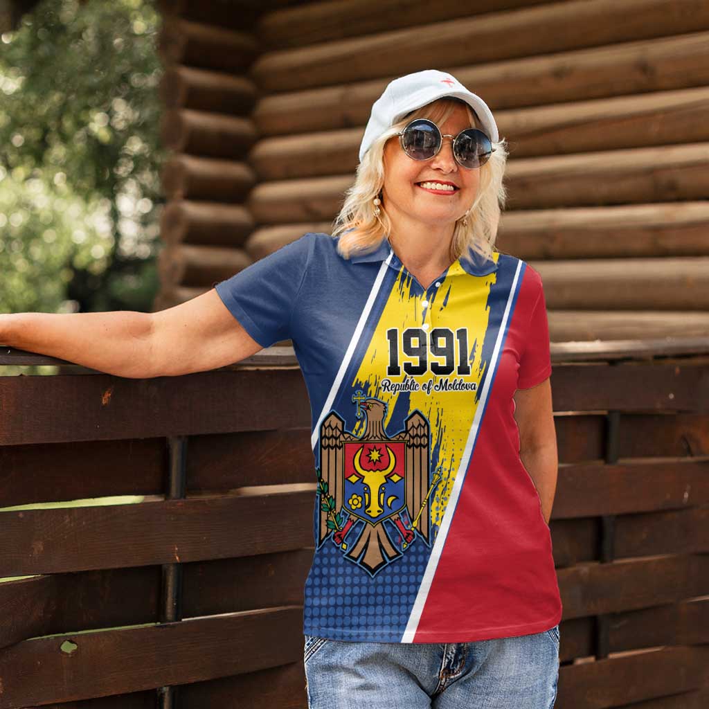 Personalized Moldova Independence Day 1991 Women Polo Shirt One People One Nation - Wonder Print Shop