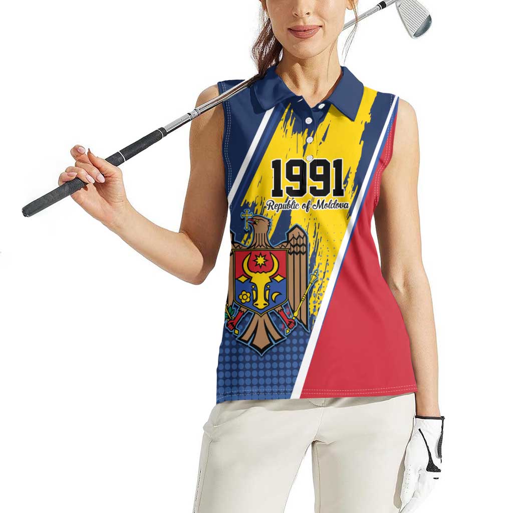 Personalized Moldova Independence Day 1991 Women Sleeveless Polo Shirt One People One Nation - Wonder Print Shop