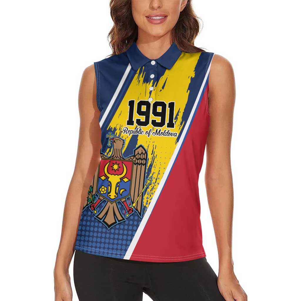 Personalized Moldova Independence Day 1991 Women Sleeveless Polo Shirt One People One Nation - Wonder Print Shop