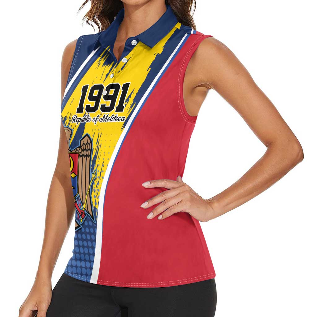 Personalized Moldova Independence Day 1991 Women Sleeveless Polo Shirt One People One Nation - Wonder Print Shop