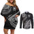 Fiji Rugby Couples Matching Off Shoulder Short Dress and Long Sleeve Button Shirt Kaiviti Fijian Tribal World Cup Black LT9 - Wonder Print Shop