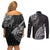 Fiji Rugby Couples Matching Off Shoulder Short Dress and Long Sleeve Button Shirt Kaiviti Fijian Tribal World Cup Black LT9 - Wonder Print Shop