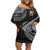 Fiji Rugby Family Matching Off Shoulder Short Dress and Hawaiian Shirt Kaiviti Fijian Tribal World Cup Black LT9 - Wonder Print Shop