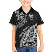 Fiji Rugby Kid Hawaiian Shirt Kaiviti Fijian Tribal World Cup Black - Wonder Print Shop