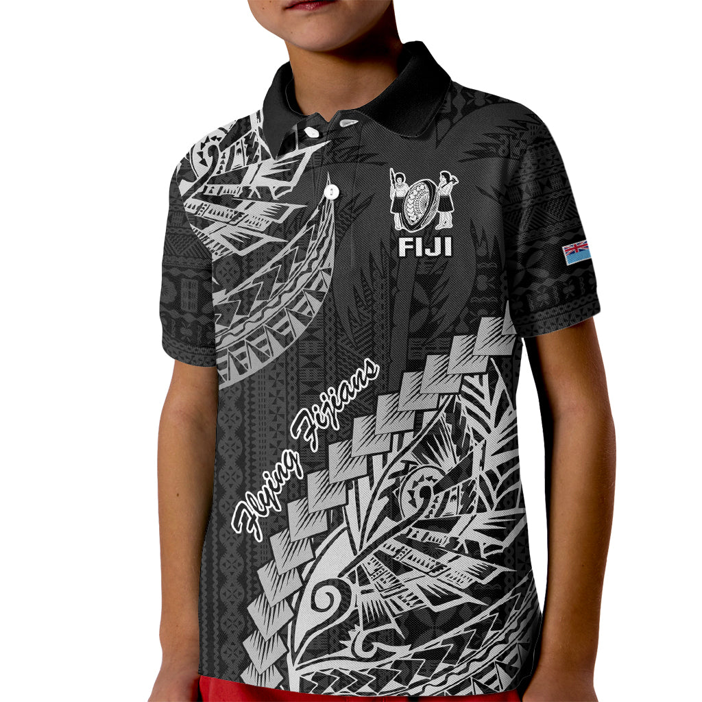 Fiji Rugby Kid Polo Shirt Kaiviti Fijian Tribal World Cup Black - Wonder Print Shop