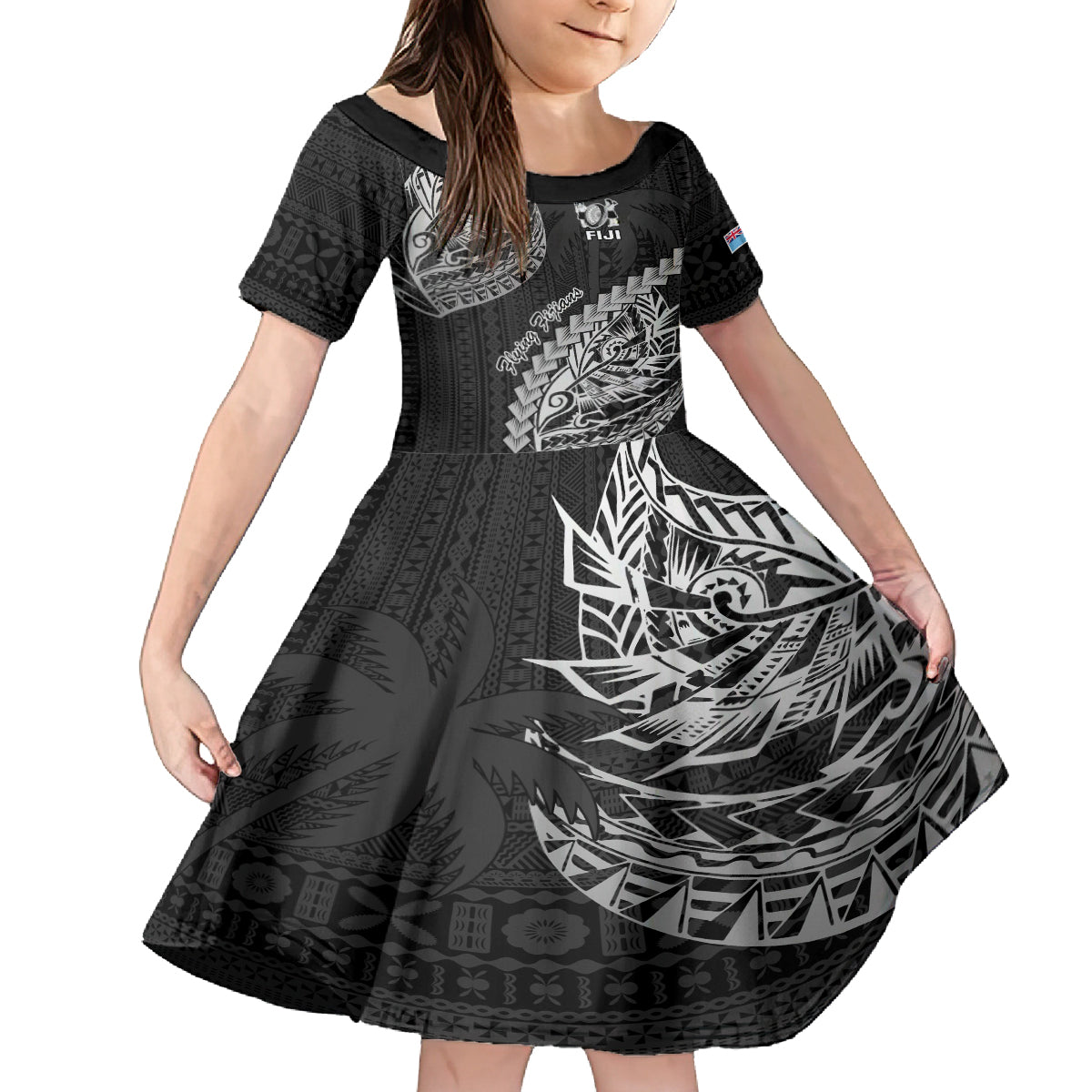 Fiji Rugby Kid Short Sleeve Dress Kaiviti Fijian Tribal World Cup Black - Wonder Print Shop